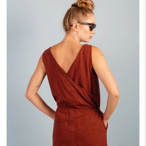 Bridge & Burn Marta Linen Cotton Blend Jumpsuit Straight Leg Crossover Back, XL